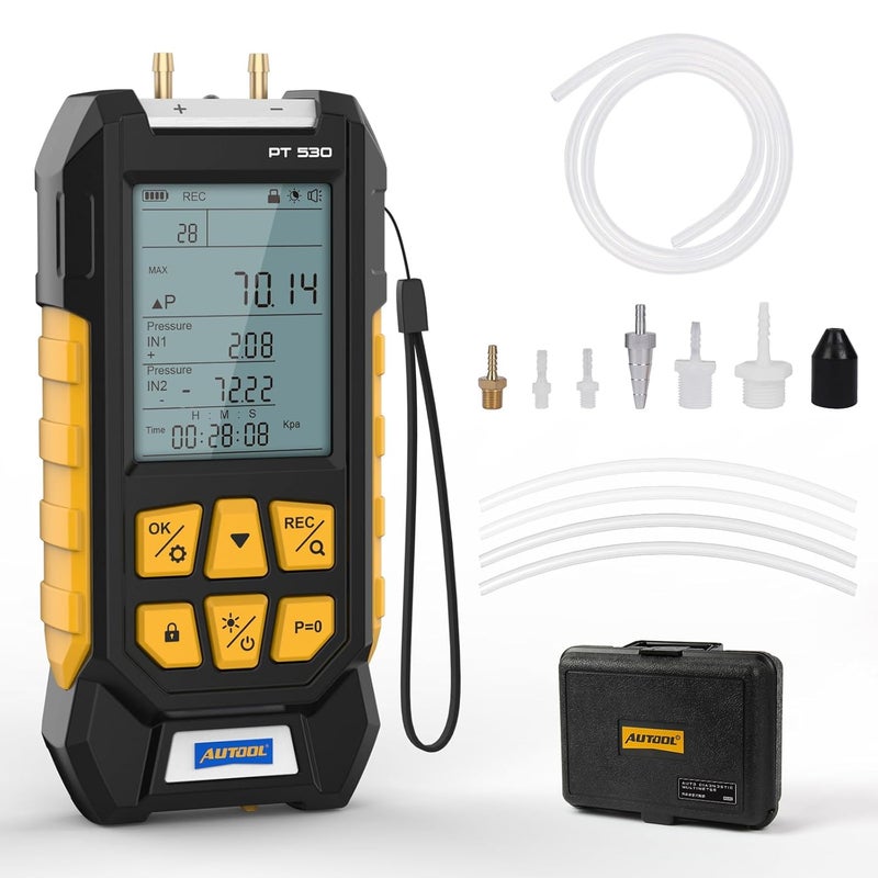 Autool Manometer Gas Pressure Tester -100 to 300Kpa Digital Fieldpiece Manometer HVAC 11 Units, Data Lock & Storage with Magnetic Back, Backlit Display - Image 1